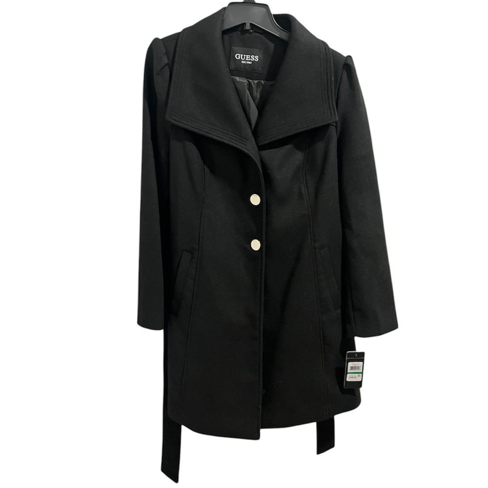 Guess Funnel Collar Wool Trench Coat